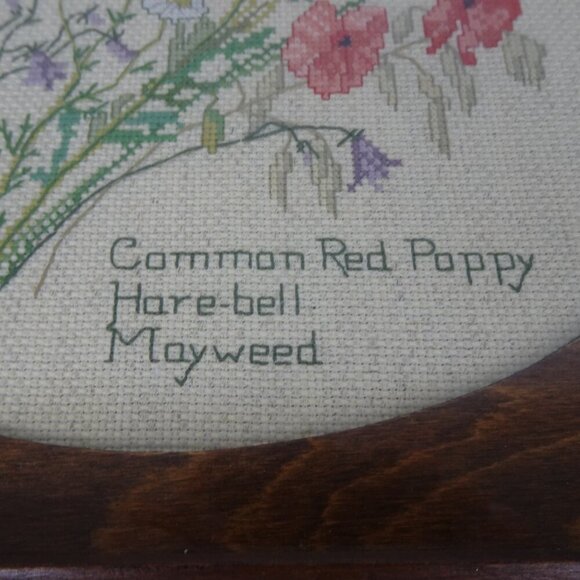 Vintage Wood Serving Tray with Floral Cross Stitch Insert Clear Plastic Overlay - Picture 4 of 9